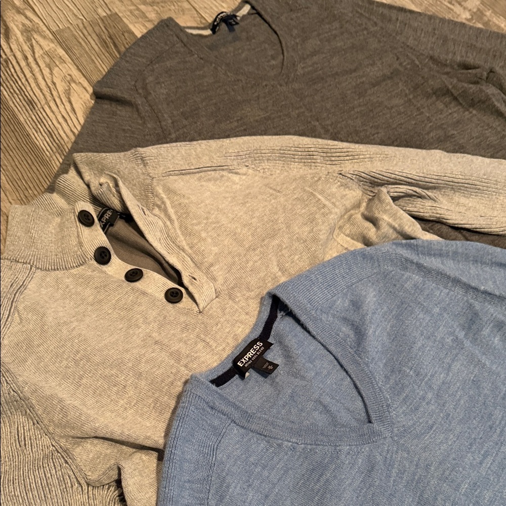 MENS BUNDLE OF THREE Express Long Sleeve Light Sweaters Shirts - Picture 2 of 6